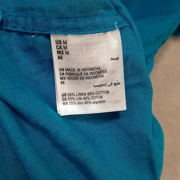 Stone + Stone Mens Short Sleeve Button Shirt Sz.M/Blue/Linen-Cotton - Picture 4 of 8